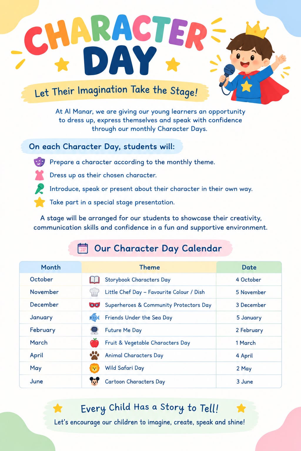 KG Characters Day Activity- 2026-2027